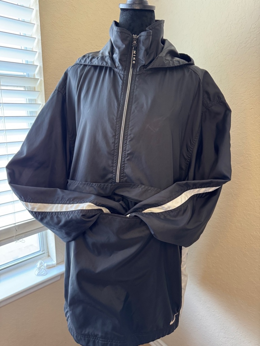 Nike Black hooded Windbreaker with White Stripe